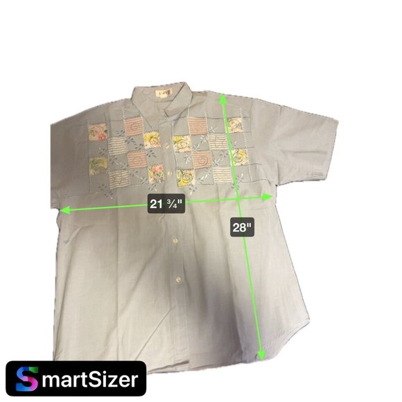 Aster Faded Blue Short Sleeve Collared Button Up Embroidered Top - Picture 8 of 8